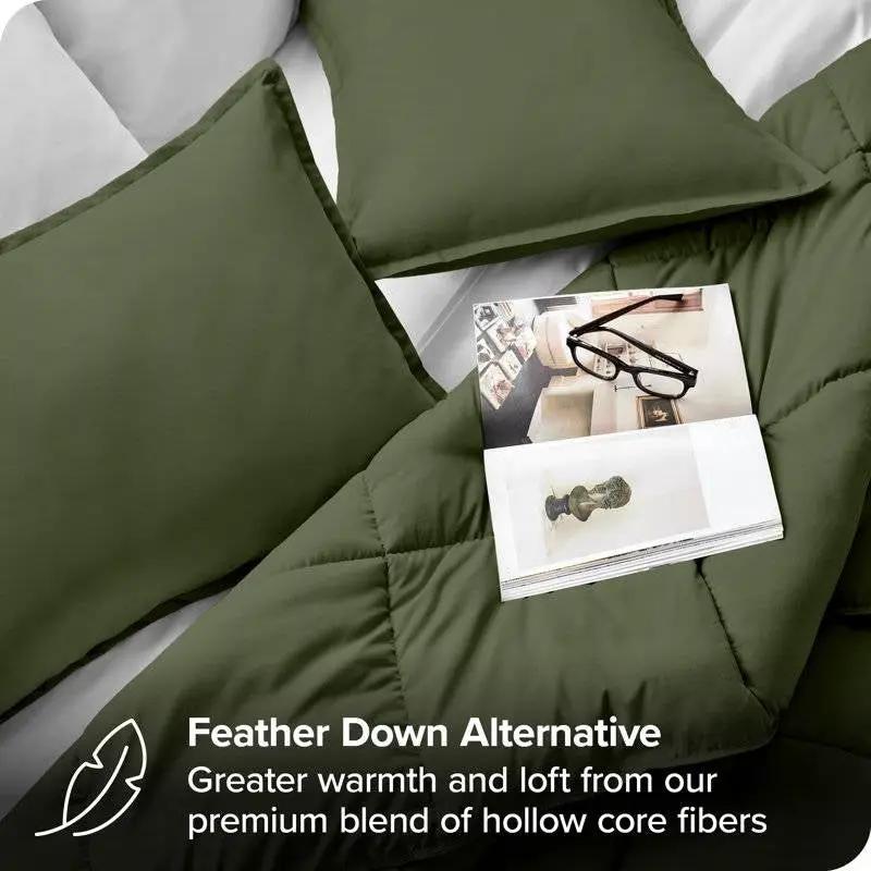 Queen size Hypoallergenic Down Alternative Comforter Set in Olive Green by HomePacific