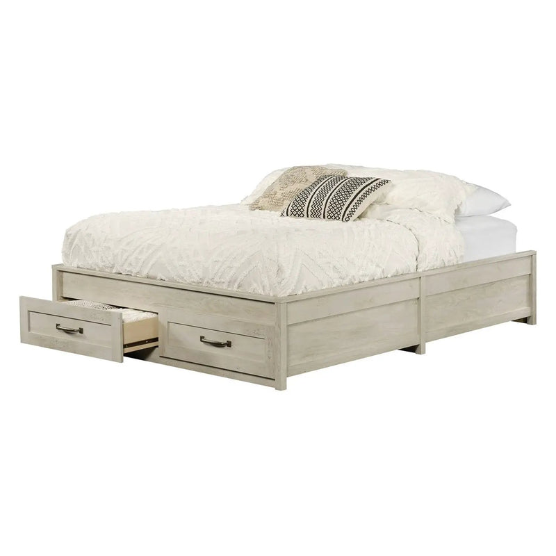 Queen Farmhome Platform Bed with Storage Drawers in Off-White Wood Finish by HomePacific