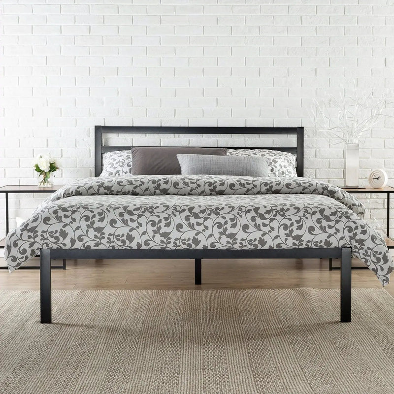 Queen Metal Platform Bed Frame with Headboard and Wood Slats by HomePacific