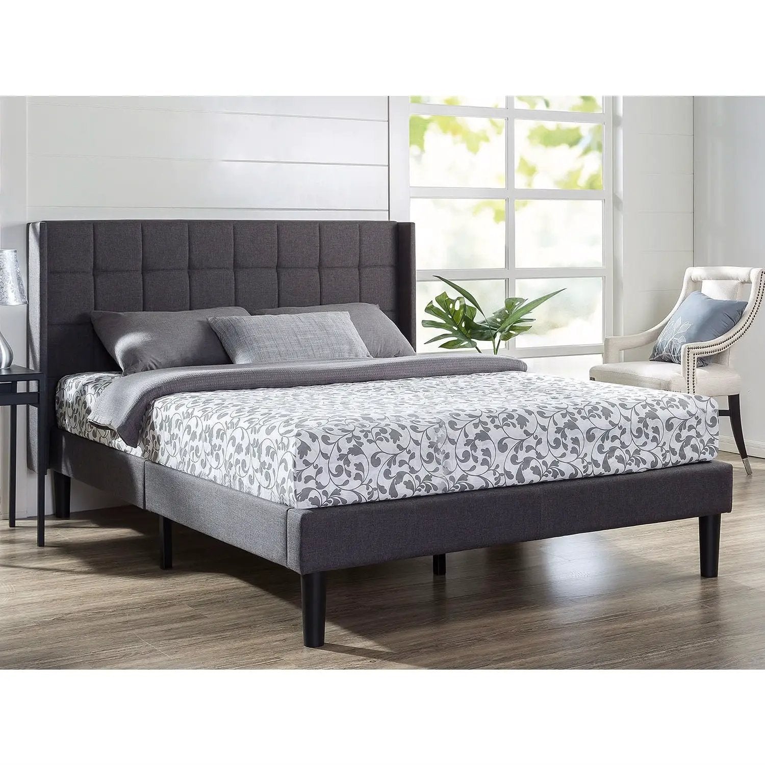 Queen size Grey Wingback Upholstered Platform Bed by HomePacific