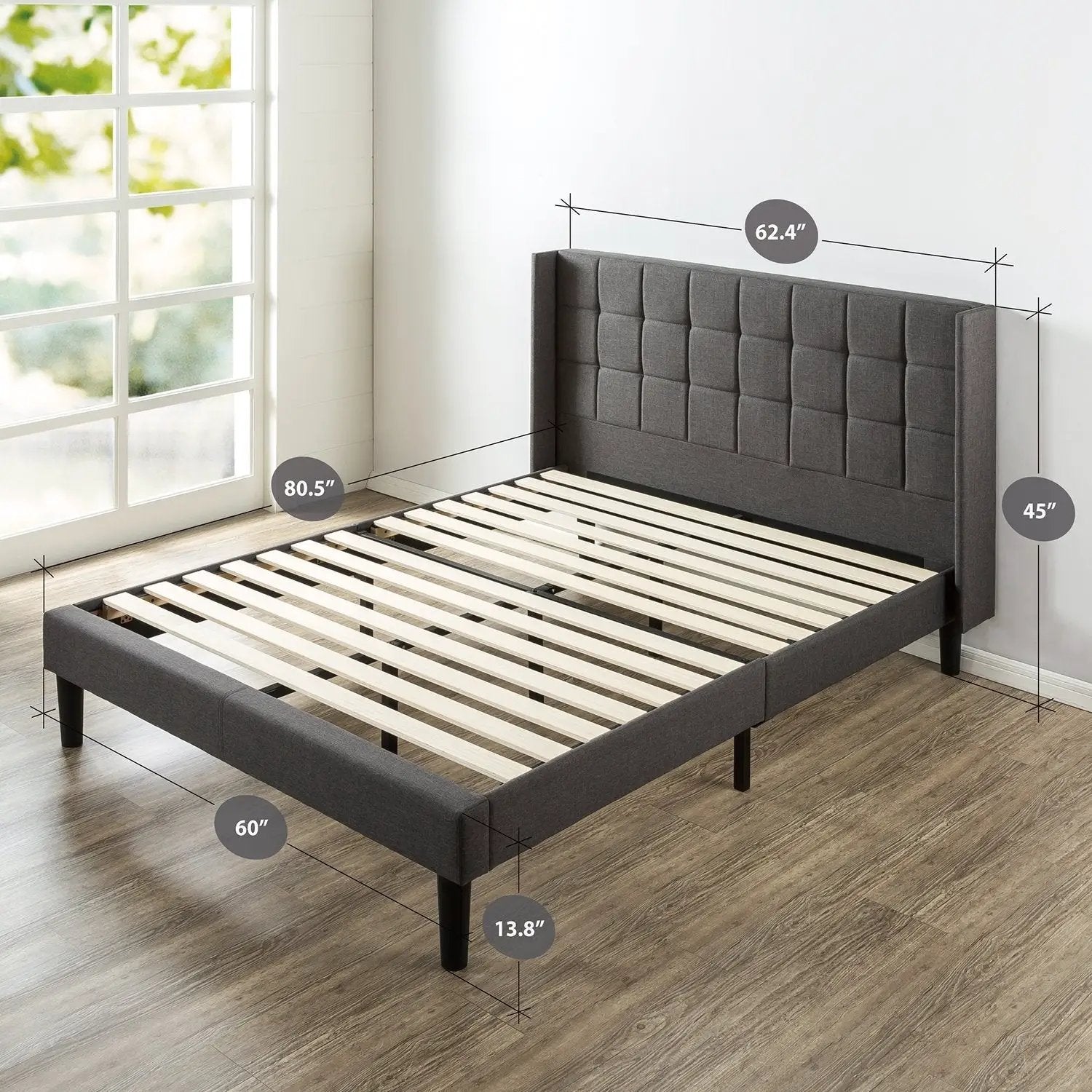 Queen size Grey Wingback Upholstered Platform Bed by HomePacific