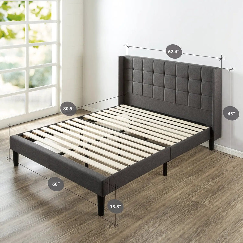 Queen size Grey Wingback Upholstered Platform Bed by HomePacific
