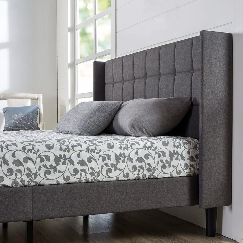 Queen size Grey Wingback Upholstered Platform Bed by HomePacific