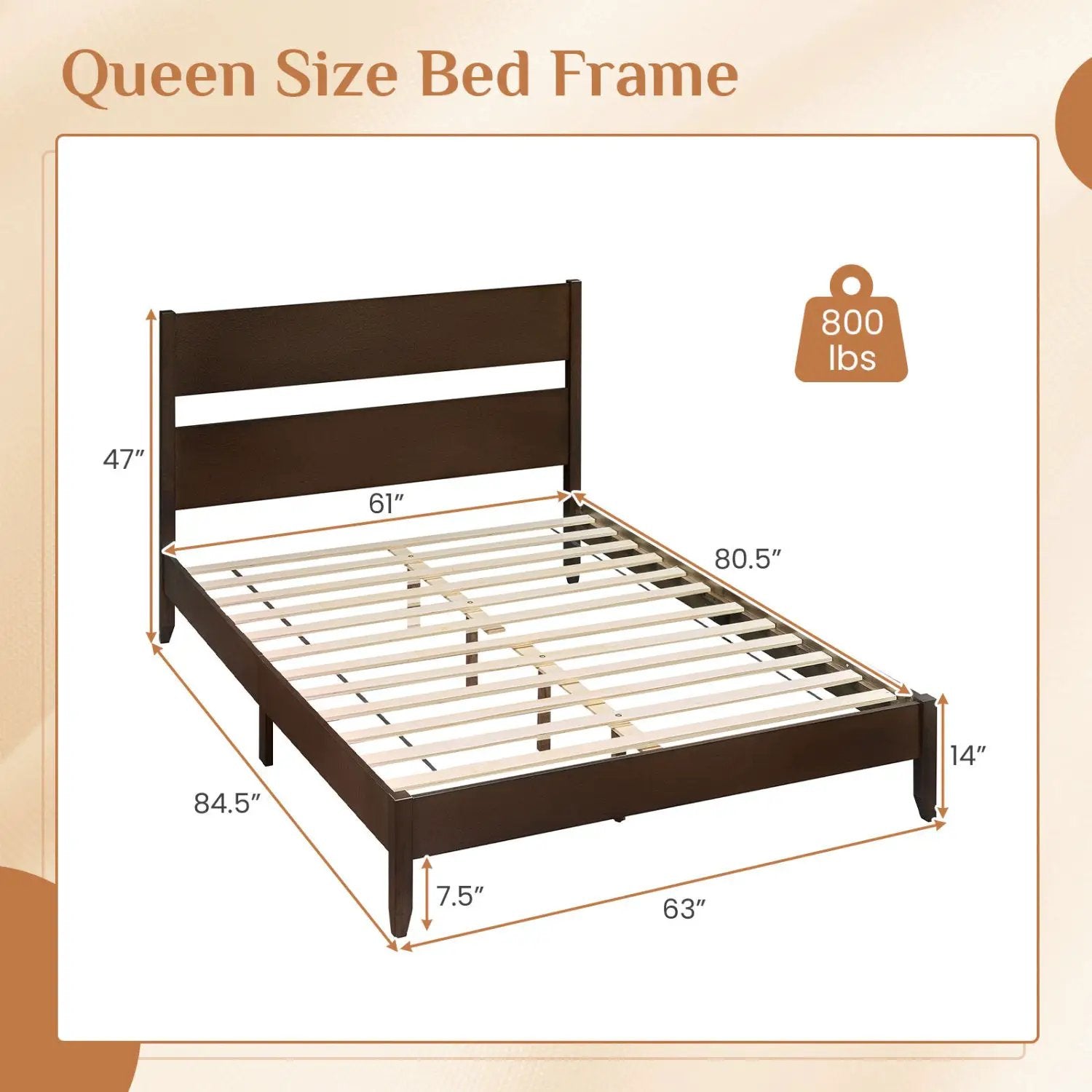 Queen Bed Frame with Headboard and Solid Wood Legs by DirectDeals