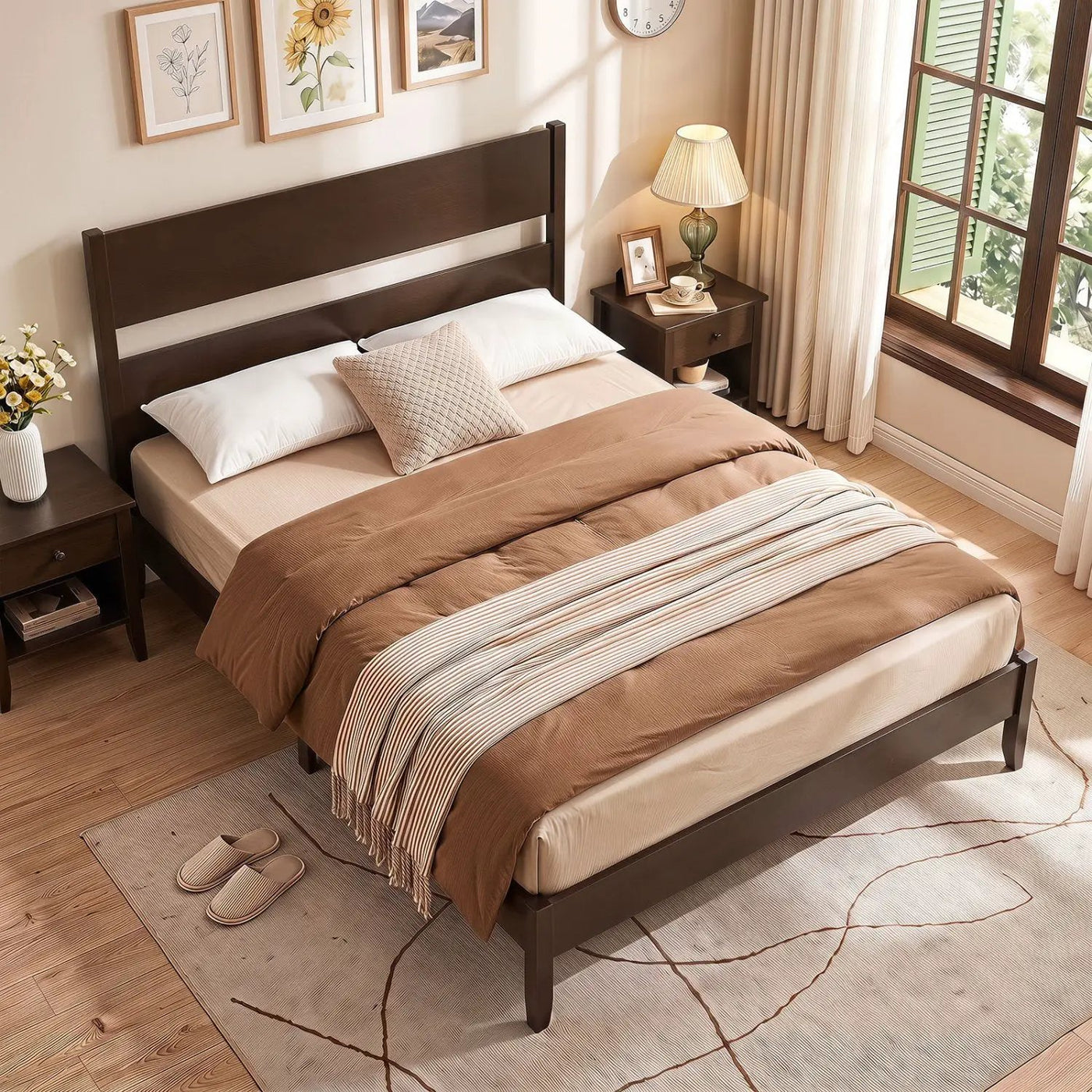 Queen Bed Frame with Headboard and Solid Wood Legs by DirectDeals