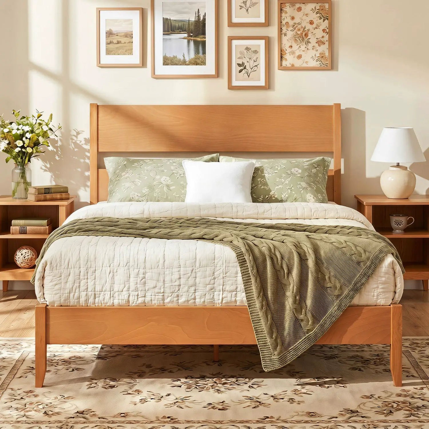 Queen Bed Frame with Headboard and Solid Wood Legs by DirectDeals