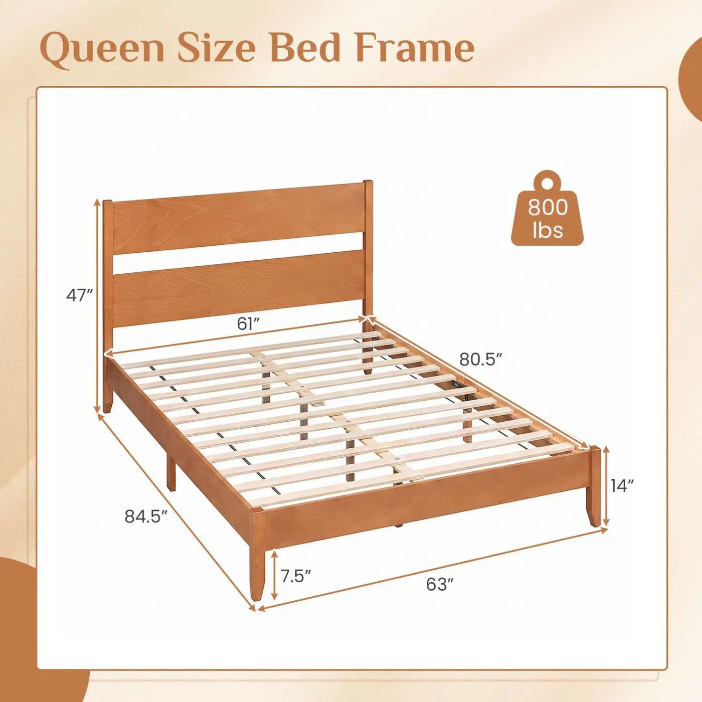 Queen Bed Frame with Headboard and Solid Wood Legs by DirectDeals