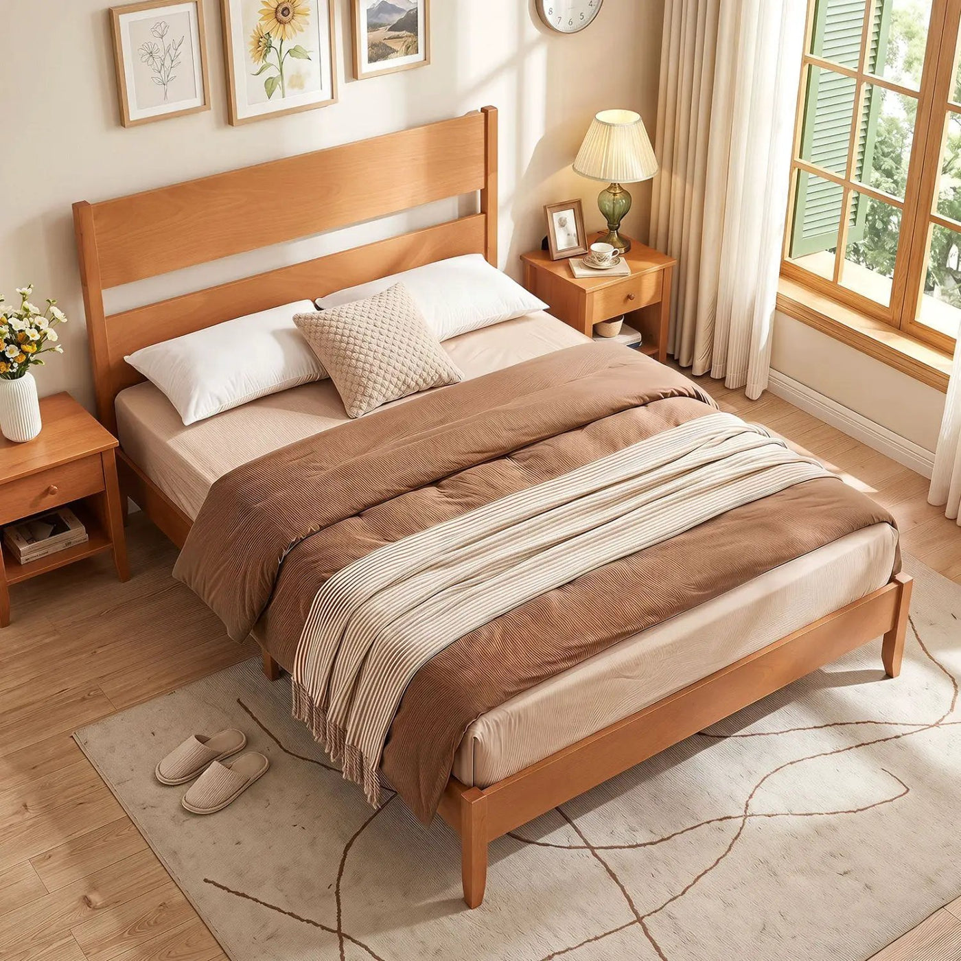 Queen Bed Frame with Headboard and Solid Wood Legs by DirectDeals