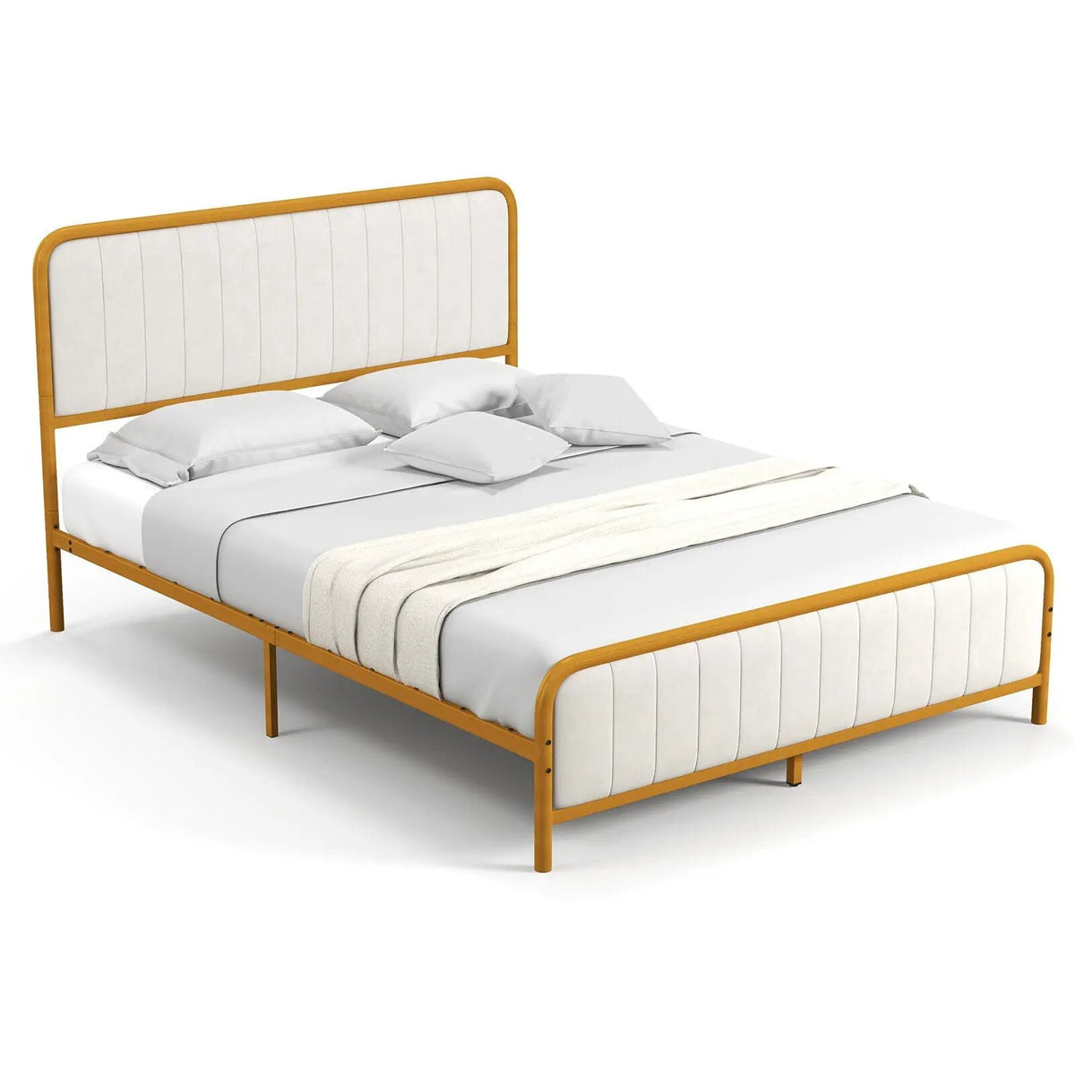 Upholstered Gold Platform Bed Frame with Velvet Headboard, photo 9 of 32