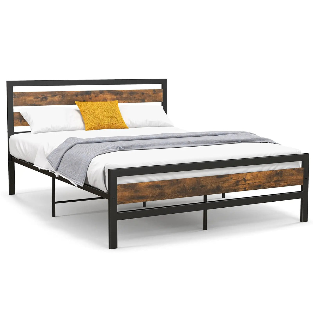 Full/Queen Industrial Bed Frame with Rustic Headboard and Footboard-Queen Size, photo 4 of 9
