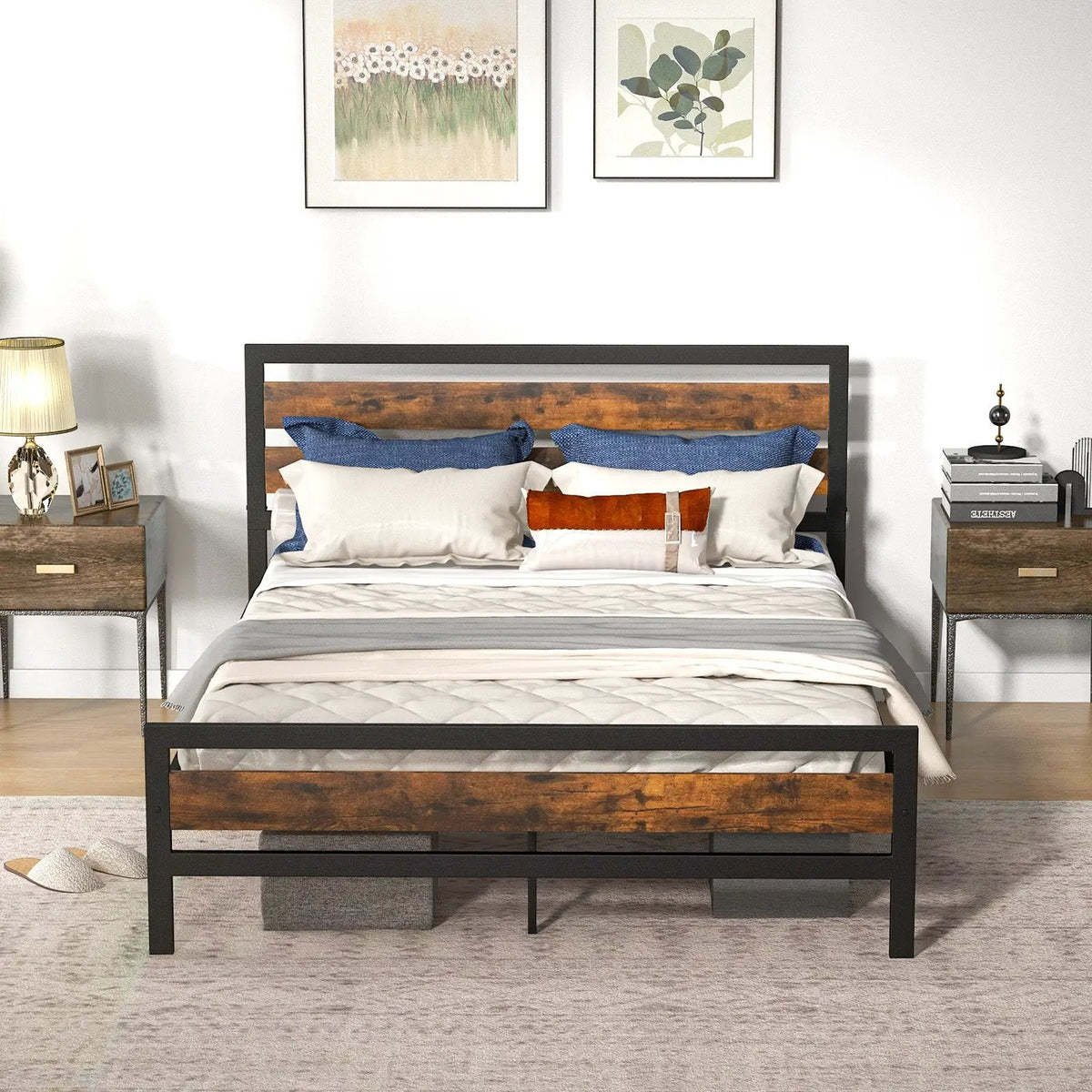 Full/Queen Industrial Bed Frame with Rustic Headboard and Footboard-Queen Size, photo 6 of 9