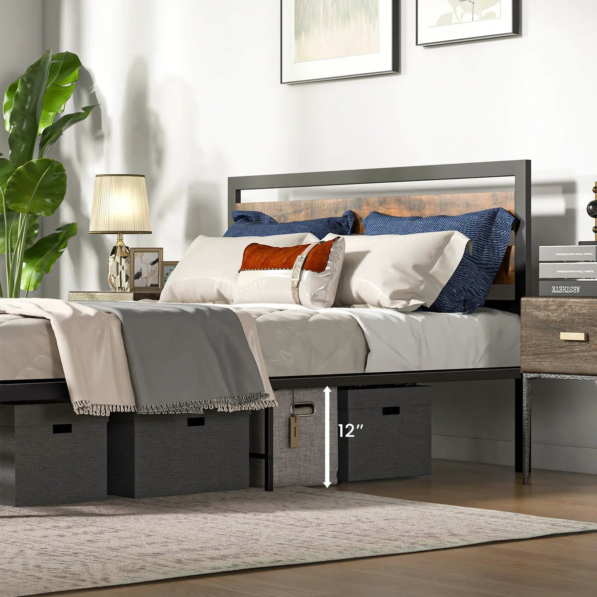 Full/Queen Industrial Bed Frame with Rustic Headboard and Footboard-Queen Size, photo 7 of 9