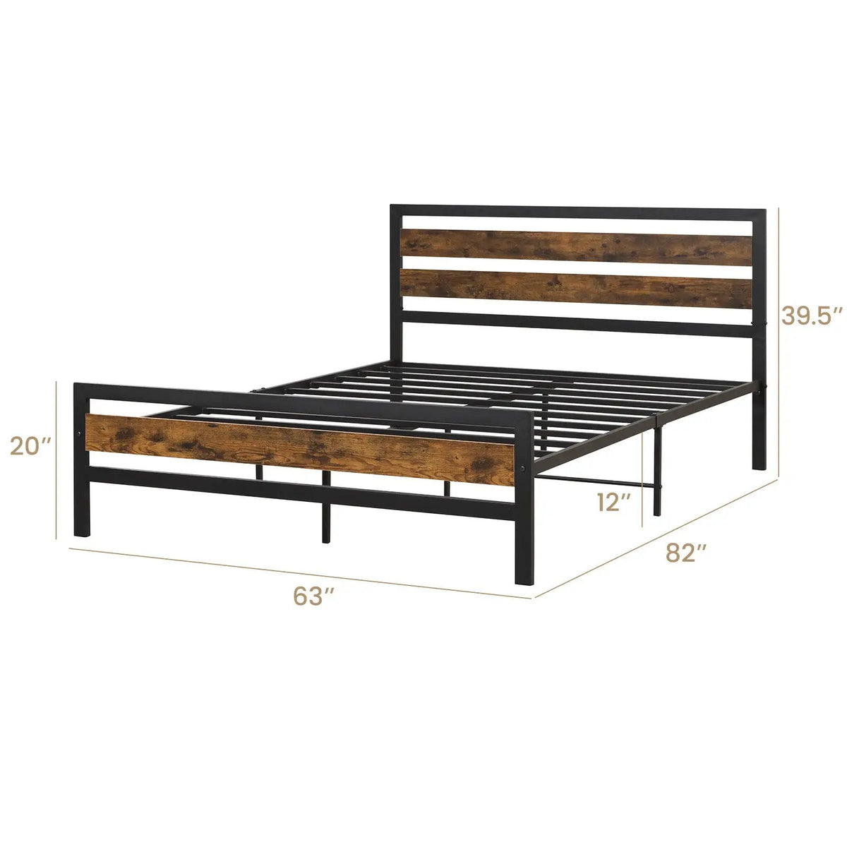 Full/Queen Industrial Bed Frame with Rustic Headboard and Footboard-Queen Size, photo 5 of 9