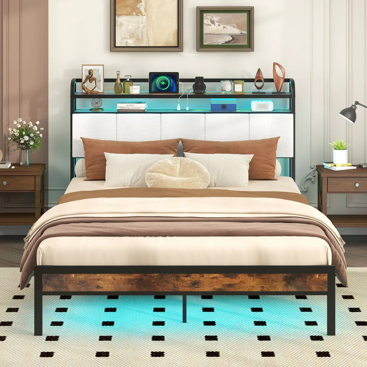 Twin/Full/Queen/King Size Bed Frame with LED Light and Charging Station, photo 2 of 11