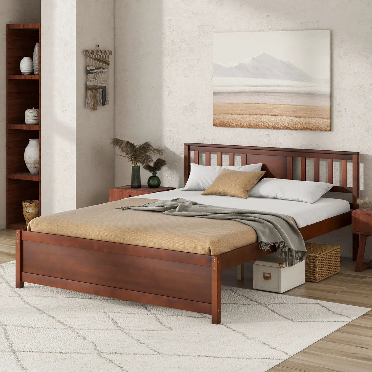 Wooden Platform Bed with Headboard and Slat Support-Queen Size, photo 5 of 9