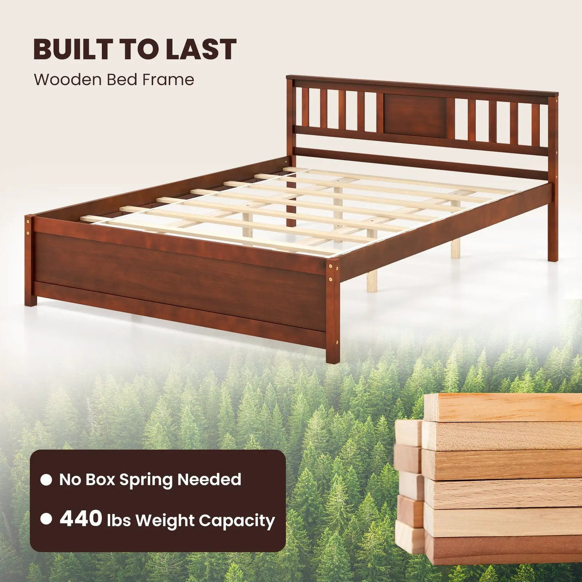 Wooden Platform Bed with Headboard and Slat Support-Queen Size, photo 6 of 9