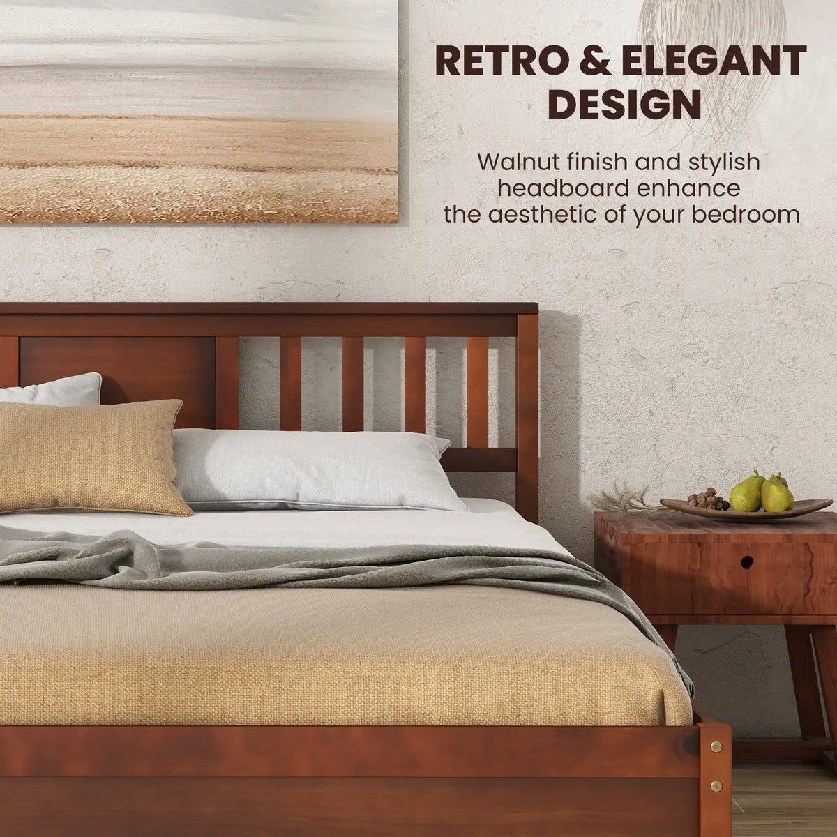 Wooden Platform Bed with Headboard and Slat Support-Queen Size, photo 8 of 9