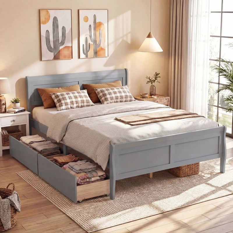 Queen Size Bed Frame with 2 Storage Drawers and Footboard by DirectDeals