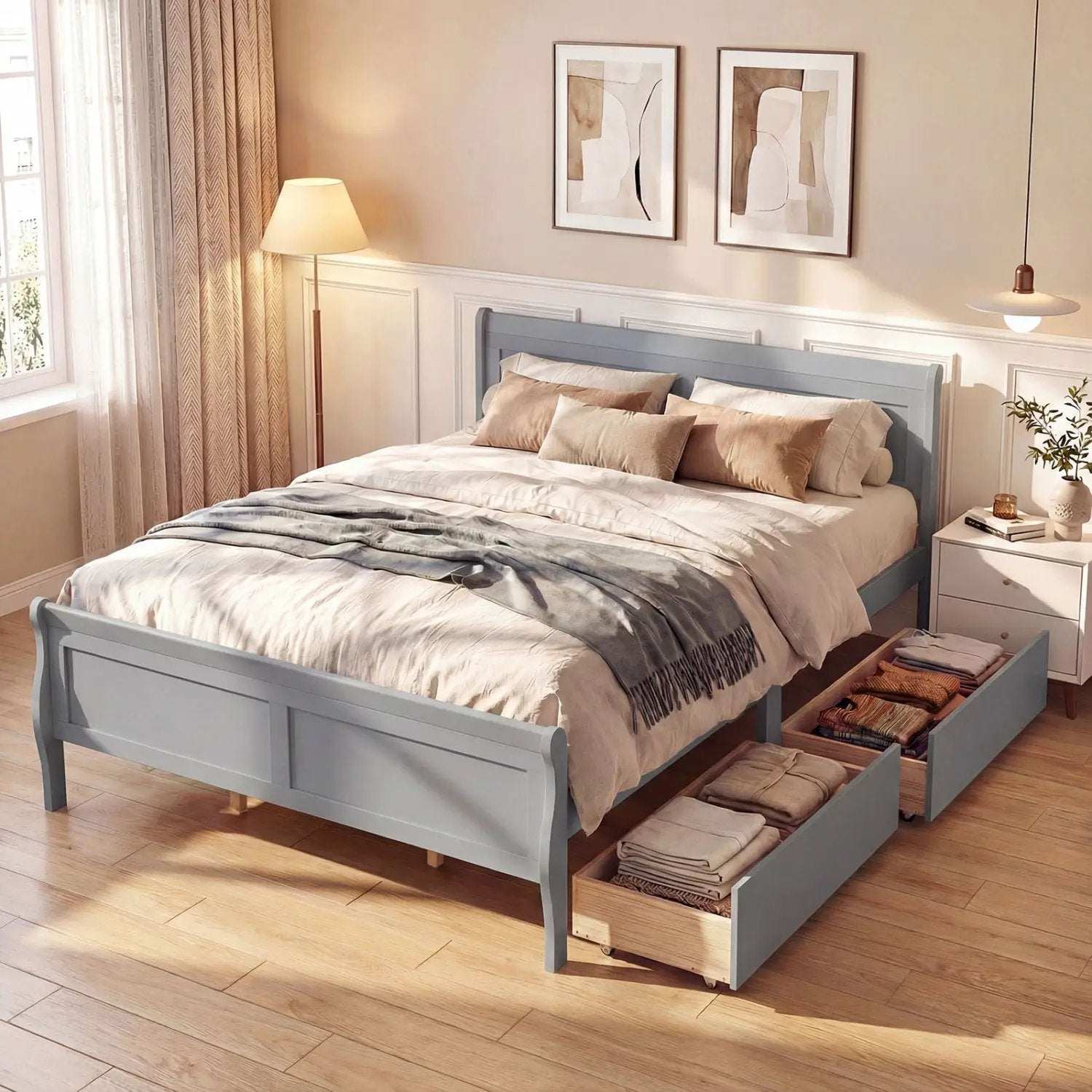 Queen Size Bed Frame with 2 Storage Drawers and Footboard by DirectDeals