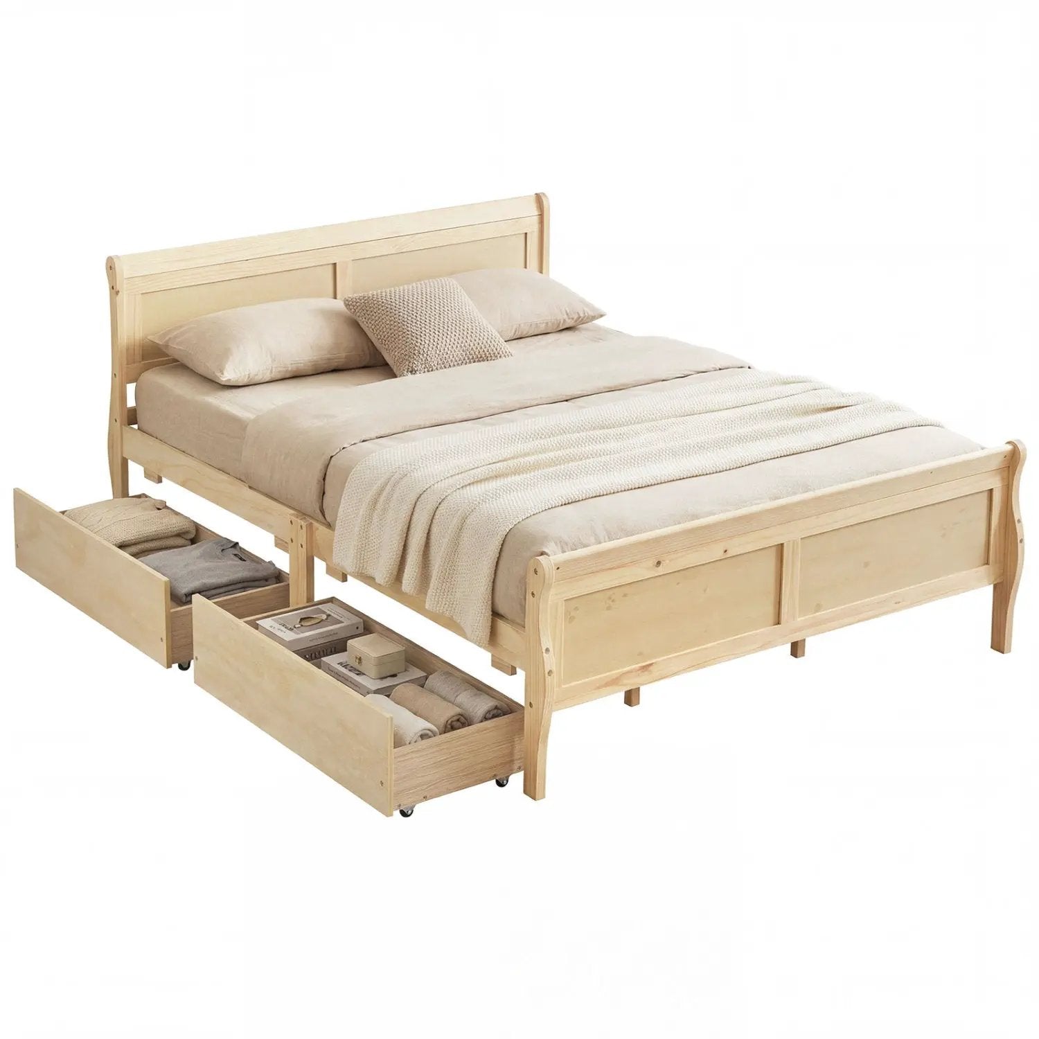 Queen Size Bed Frame with 2 Storage Drawers and Footboard by DirectDeals