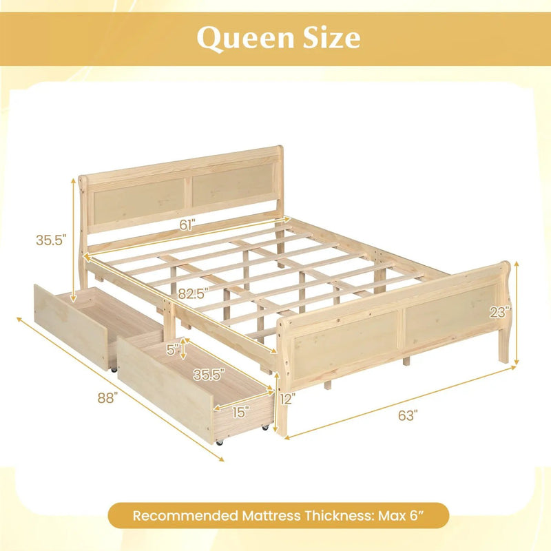 Queen Size Bed Frame with 2 Storage Drawers and Footboard by DirectDeals