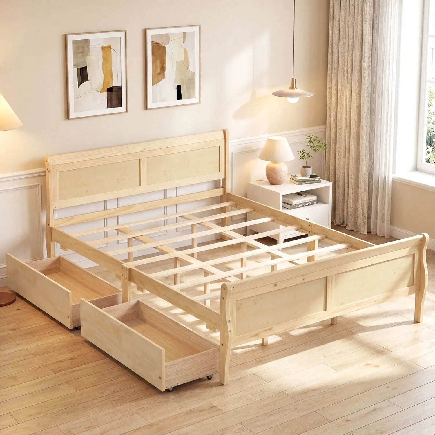 Queen Size Bed Frame with 2 Storage Drawers and Footboard by DirectDeals