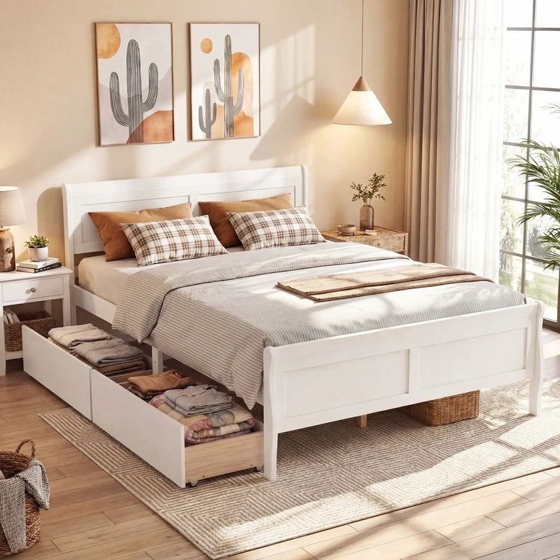 Queen Size Bed Frame with 2 Storage Drawers and Footboard by DirectDeals