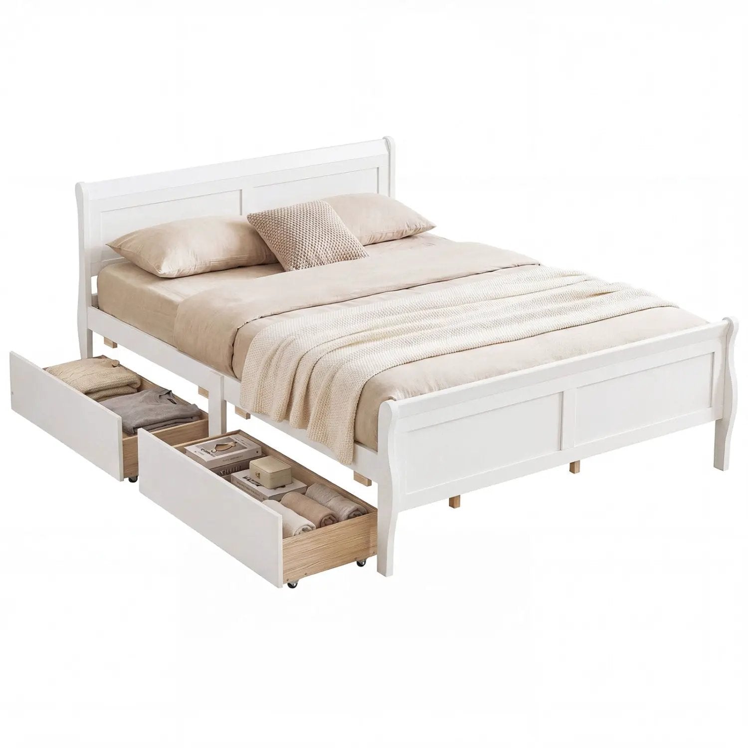 Queen Size Bed Frame with 2 Storage Drawers and Footboard by DirectDeals