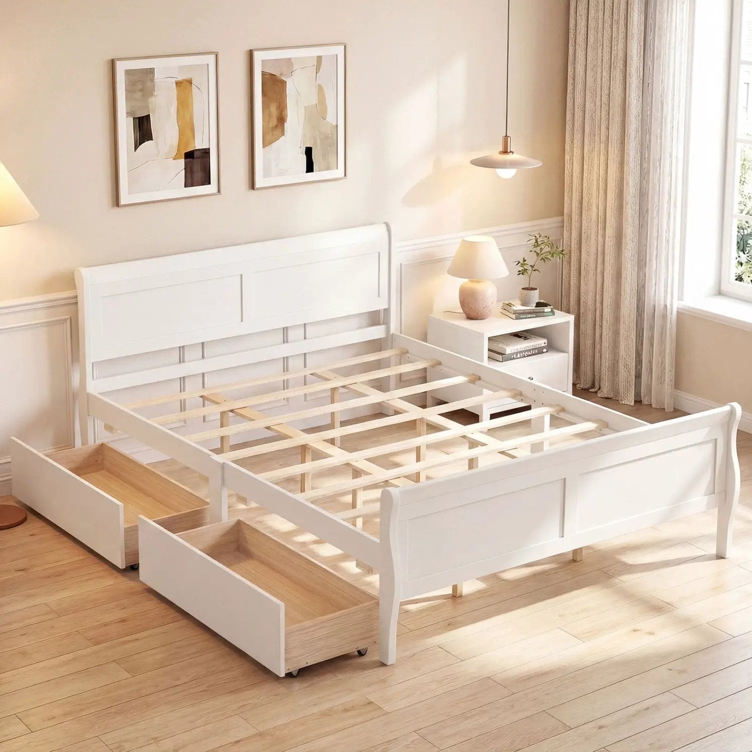 Queen Size Bed Frame with 2 Storage Drawers and Footboard by DirectDeals