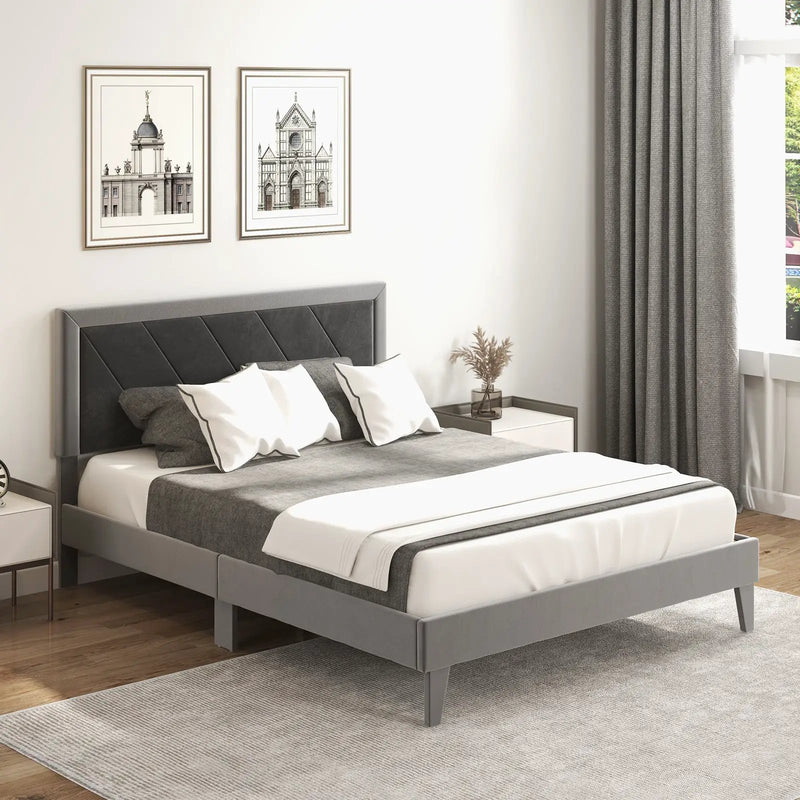 Twin/Full/Queen Platform Bed with High Headboard and Wooden Slats by DirectDeals