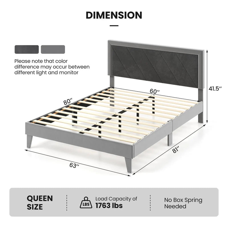 Twin/Full/Queen Platform Bed with High Headboard and Wooden Slats by DirectDeals