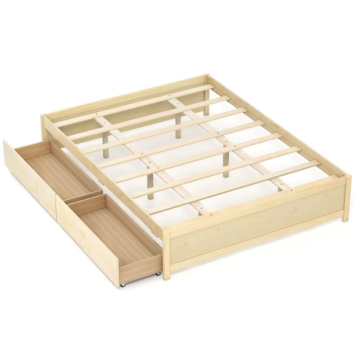 Queen Size Bed Frame with 2 Rolling Storage Drawers, photo 12 of 16