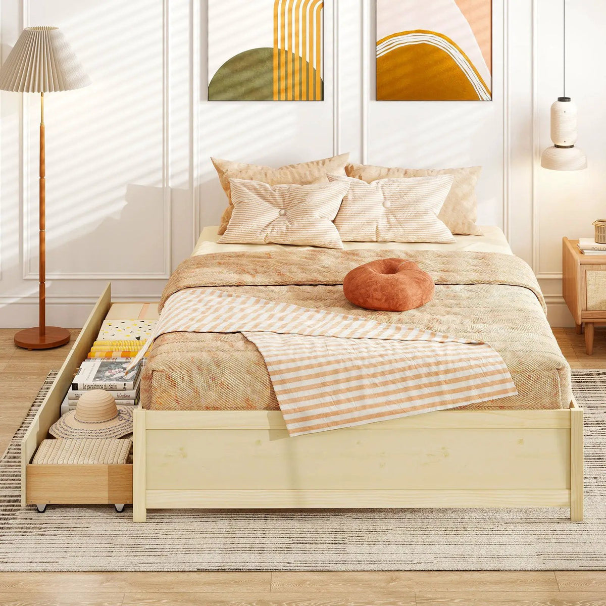 Queen Size Bed Frame with 2 Rolling Storage Drawers, photo 8 of 16