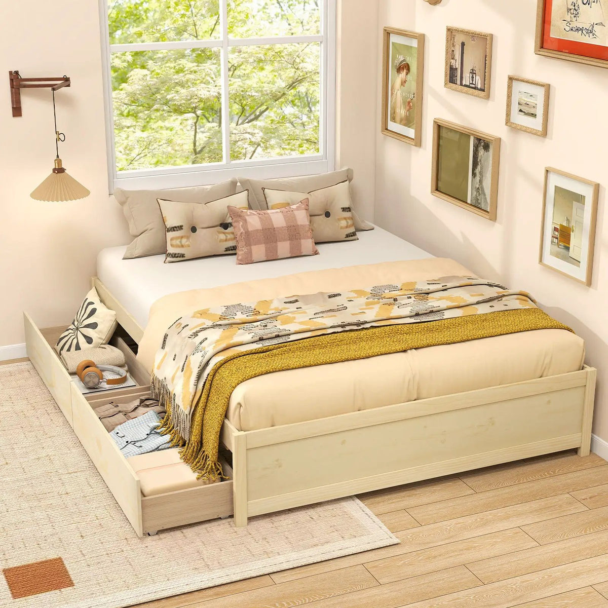 Queen Size Bed Frame with 2 Rolling Storage Drawers, photo 6 of 16
