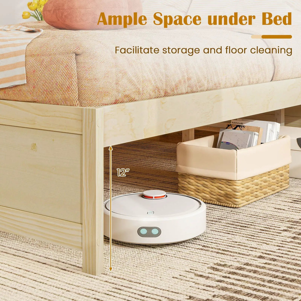 Queen Size Bed Frame with 2 Rolling Storage Drawers, photo 4 of 16