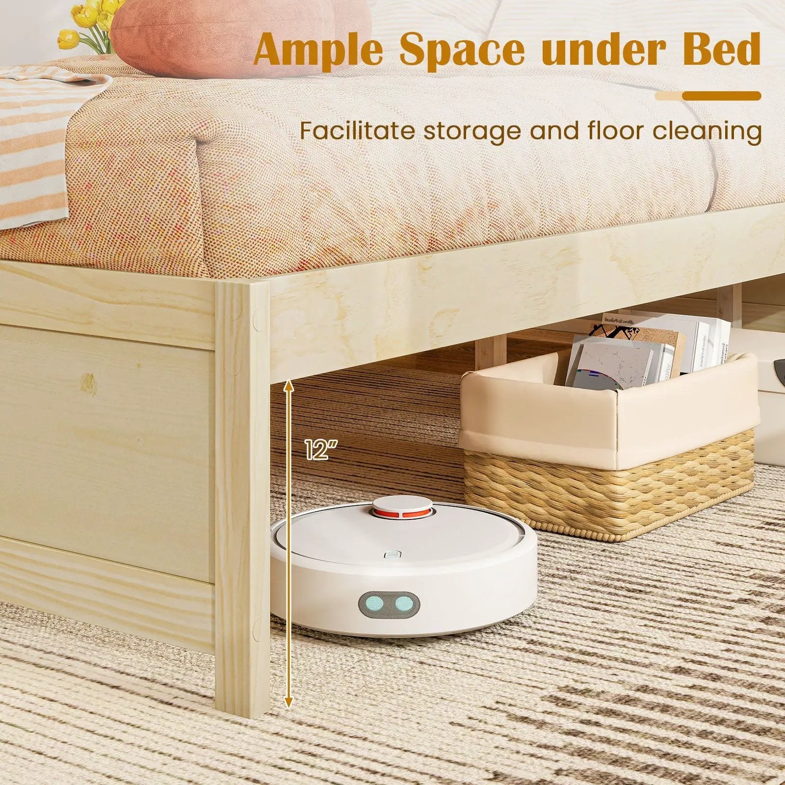 Queen Size Bed Frame with 2 Rolling Storage Drawers by DirectDeals