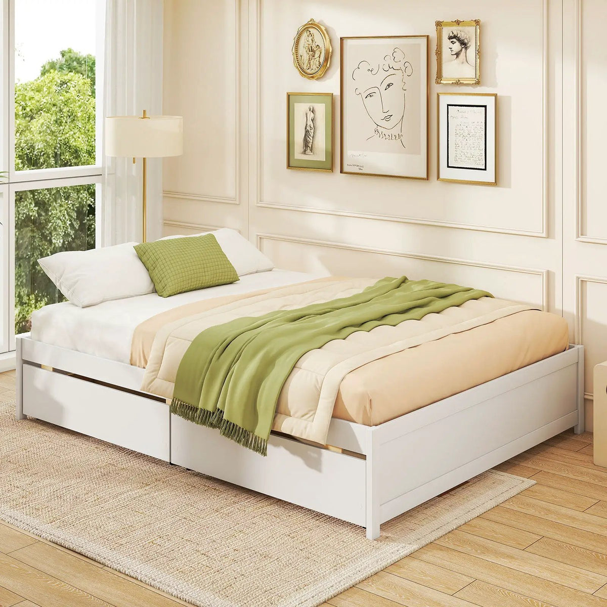 Queen Size Bed Frame with 2 Rolling Storage Drawers, photo 13 of 16