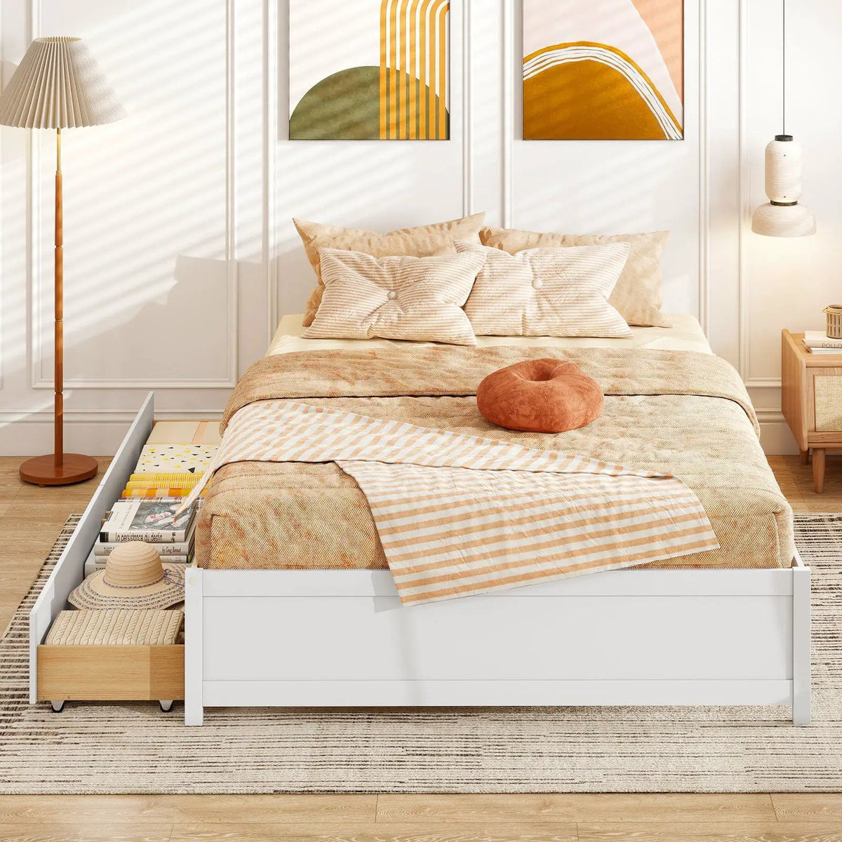 Queen Size Bed Frame with 2 Rolling Storage Drawers, photo 7 of 16