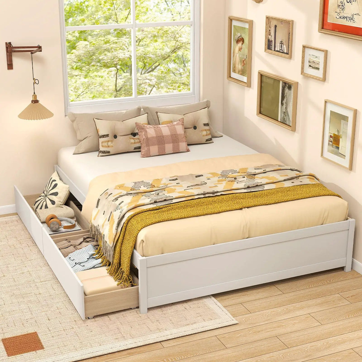 Queen Size Bed Frame with 2 Rolling Storage Drawers, photo 5 of 16