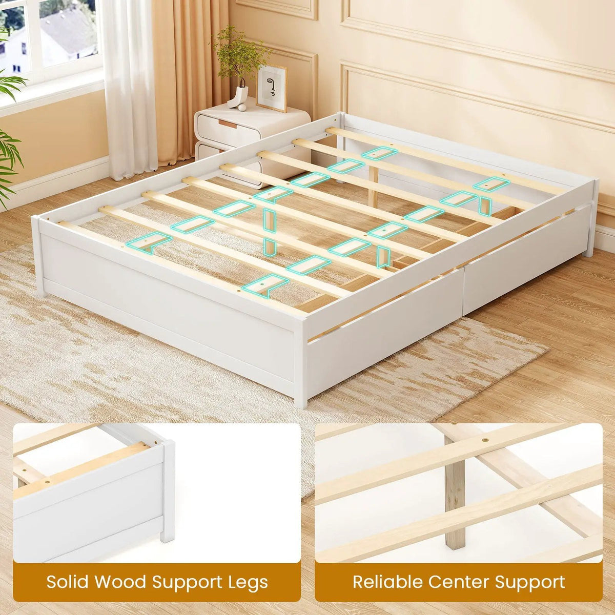 Queen Size Bed Frame with 2 Rolling Storage Drawers, photo 16 of 16