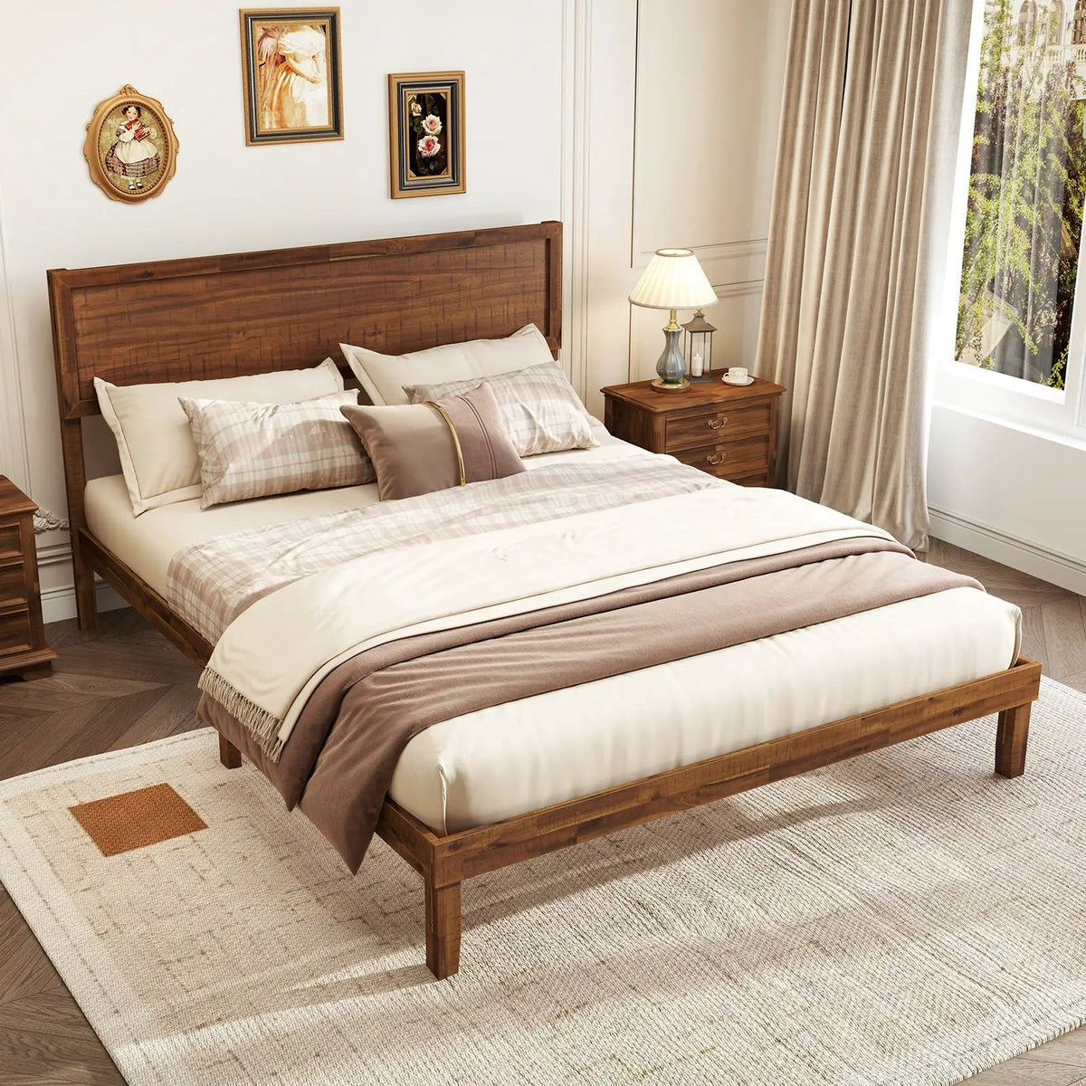 Twin/Full/Queen Size Bed Frame with Headboard and Wooden Slats Support, photo 5 of 10