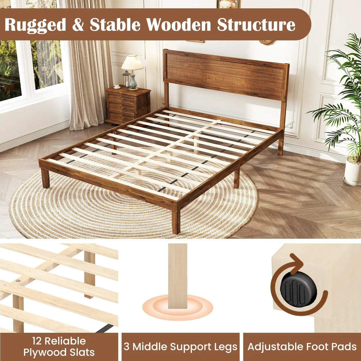 Twin/Full/Queen Size Bed Frame with Headboard and Wooden Slats Support, photo 6 of 10