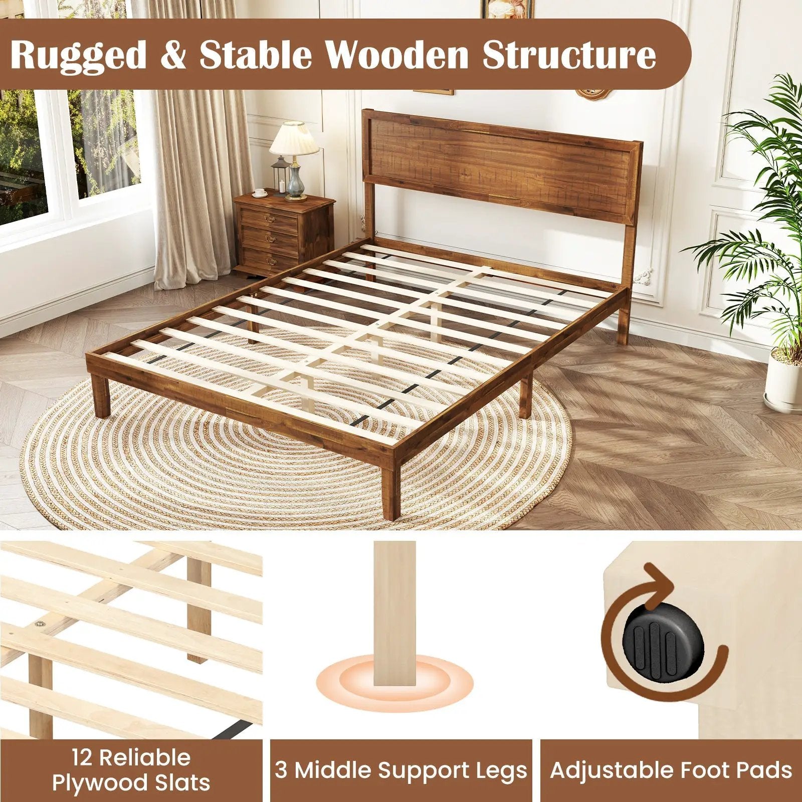 Twin/Full/Queen Size Bed Frame with Headboard and Wooden Slats Support by DirectDeals