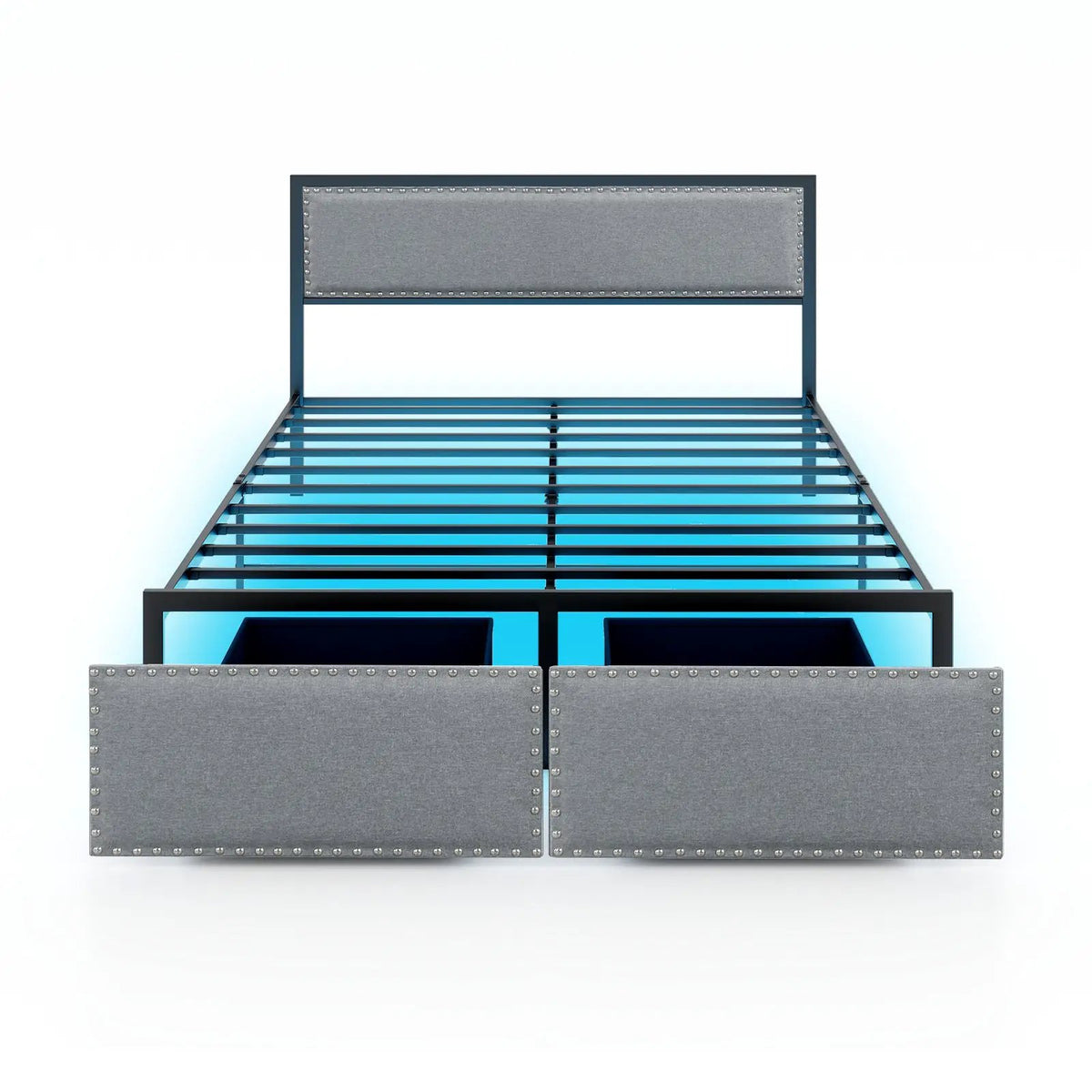 Full/Queen/Twin Size Bed Frame with LED Lights Drawer and Metal Slats, photo 9 of 10