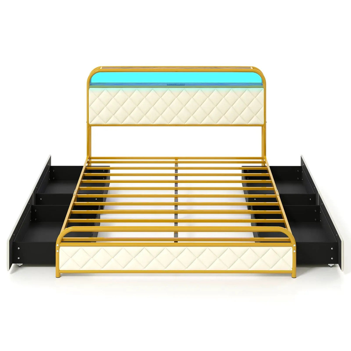 Twin/Full/Queen Size Bed Frame with LED Lights and Charging Station Gold, photo 9 of 10