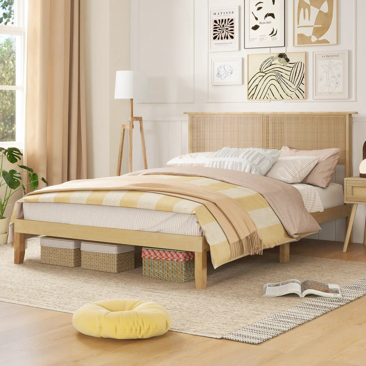 Twin/Full/Queen Size Bed Frame with Rattan Headboard, photo 2 of 10