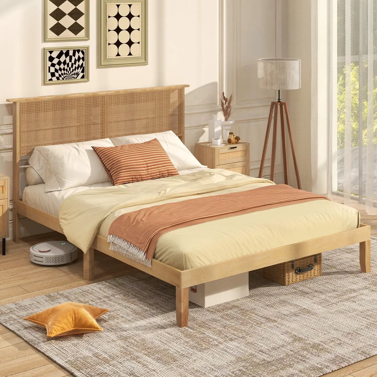 Twin/Full/Queen Size Bed Frame with Rattan Headboard by DirectDeals