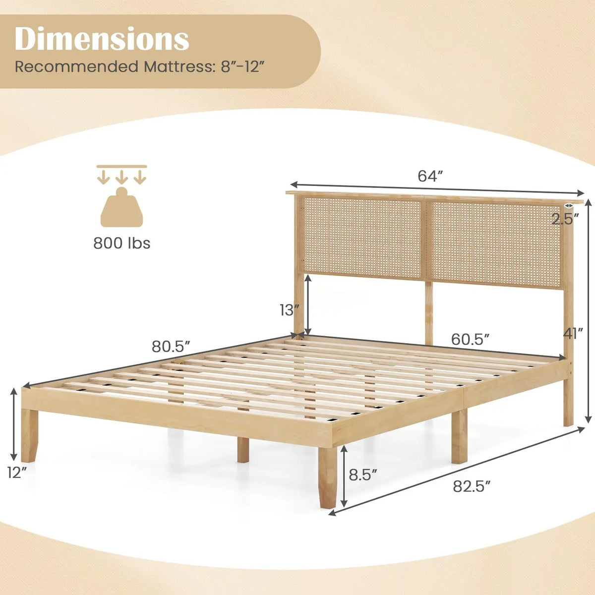 Twin/Full/Queen Size Bed Frame with Rattan Headboard, photo 4 of 10