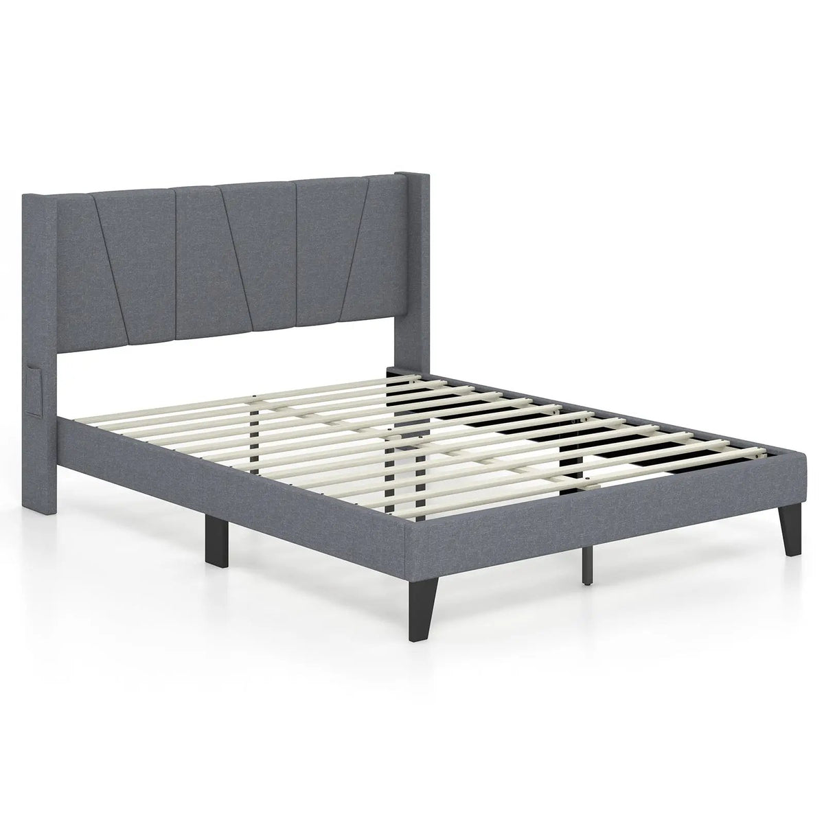 Full/Queen Size Bed Frame with Wingback Headboard and Wood Slat Support, photo 9 of 9