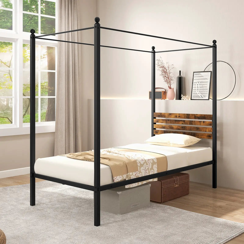 Queen Size Canopy Bed Frame with Under Bed Storage by DirectDeals